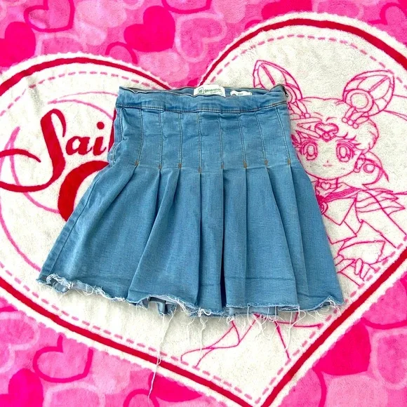 Denim Pleated Skirt - Picture 1 of 3